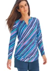 Swim 365 Split-neck Long Sleeve Swim Tee With Built-in Bra In Blue