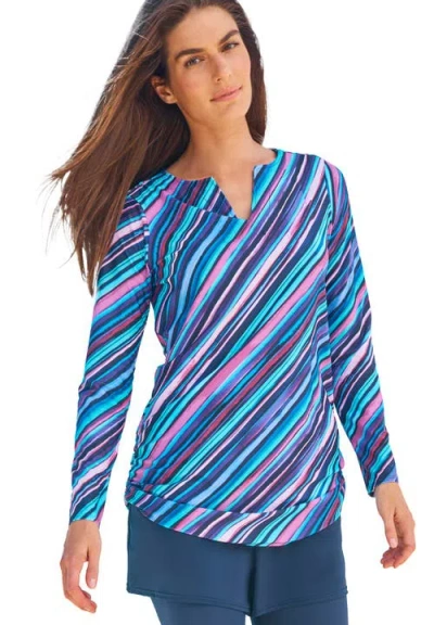 Swim 365 Split-neck Long Sleeve Swim Tee With Built-in Bra In Blue