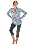Swim 365 Split-neck Long Sleeve Swim Tee With Built-in Bra In Blue