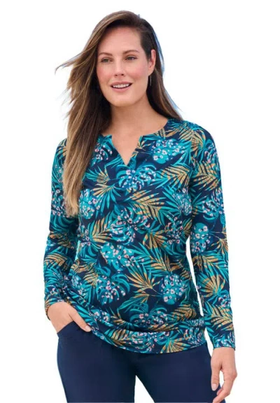 Swim 365 Split-neck Long Sleeve Swim Tee With Built-in Bra In Green
