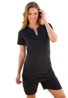 Swim 365 Split-neck Short Sleeve Swim Tee With Built-in Bra In Black