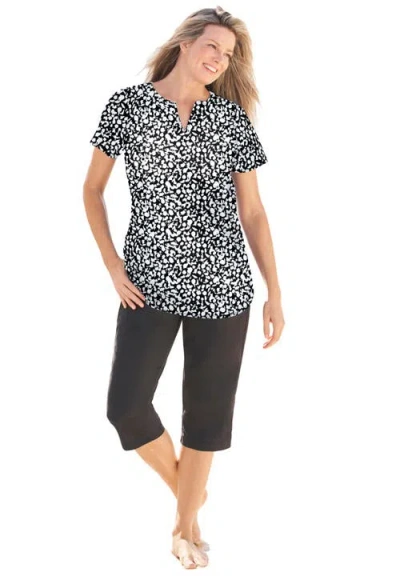 Swim 365 Split-neck Short Sleeve Swim Tee With Built-in Bra In Multi