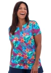 Swim 365 Split-neck Short Sleeve Swim Tee With Built-in Bra In Multi
