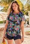 Swim 365 Split-neck Short Sleeve Swim Tee With Built-in Bra In Multi