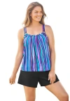 Swim 365 Tank Overlay Swim Romper In Multi