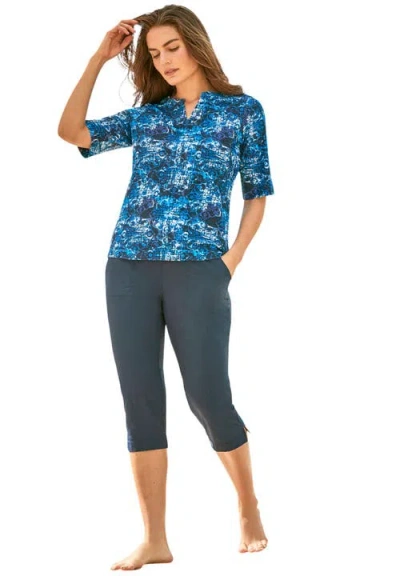Swim 365 Three-quarter Sleeve Swim Tee In Blue