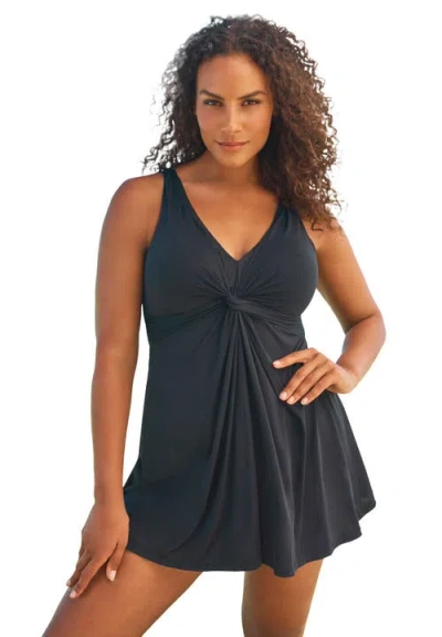 Swim 365 Twist-front Swim Dress In Black