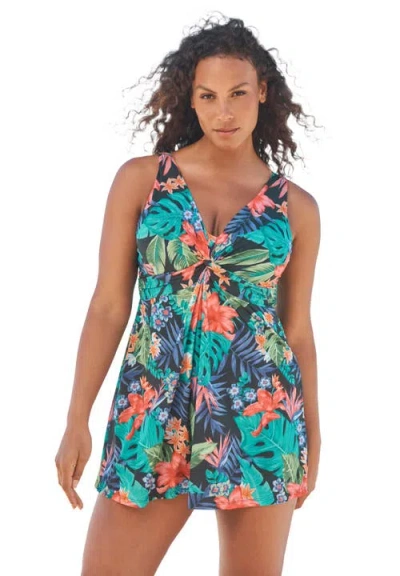 Swim 365 Twist-front Swim Dress In Multi