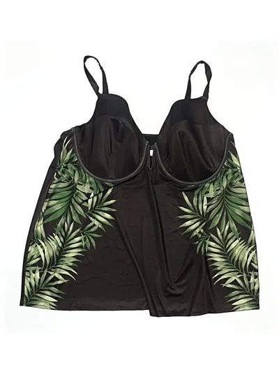 Pre-owned Swim By Cacique Swimsuit Top Black Tropical Pattern Swimwear