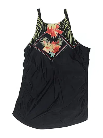 Pre-owned Swim By Cacique Swimsuit Top Black Tropical Pattern Swimwear