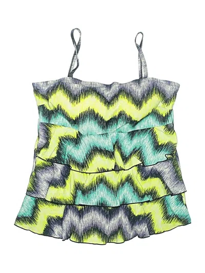 Pre-owned Swim By Cacique Swimsuit Top Green Chevron/herringbone Pattern Swimwear