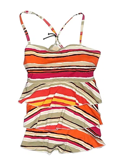 Pre-owned Swim By Cacique Swimsuit Top Orange Stripes Pattern Swimwear