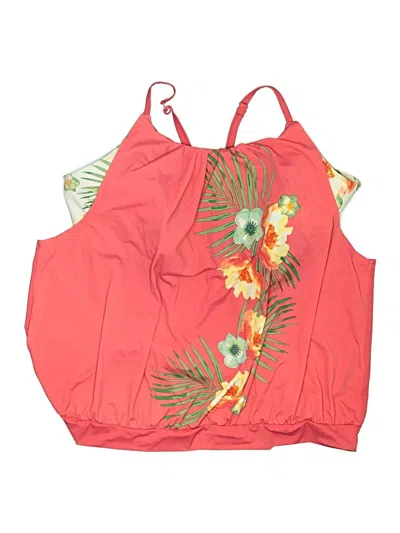 Pre-owned Swim By Cacique Swimsuit Top Red Tropical Pattern Swimwear