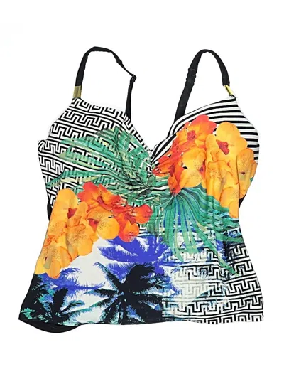 Pre-owned Swim By Cacique Swimsuit Top Yellow Print Pattern Swimwear