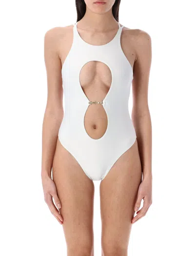 Swim By Di Halter Neck One-piece Swimsuit With Bold Cut-out In White