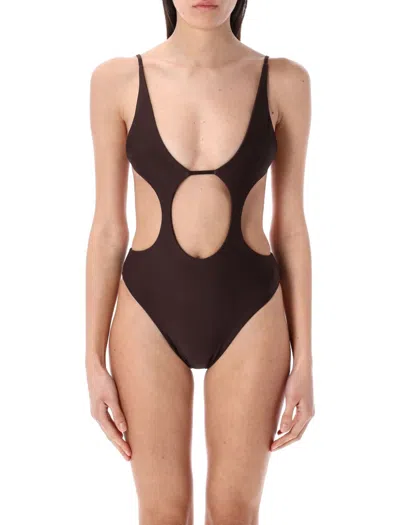 Swim By Di High-rise One-piece Swimwear With Front Cut-out In Brown