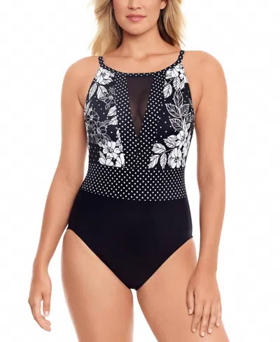 Swim Solutions High-neck One-piece Swimsuit In New Flower Spot In Multi