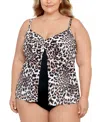 Swim Solutions Plus Size Knotted Flyaway Fauxkini One-piece Swimsuit, Created For Macy's In Hidden Spots