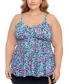 Swim Solutions Plus Size Printed Tankini Top Swim Skirt Created For Macys Women's Swimsuit In Dancing Colors
