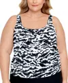 Swim Solutions Plus Size Shirred Neck Blouson Underwire Tankini, Created For Macy's In Feral Stripes