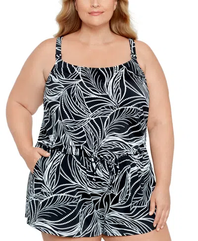 Swim Solutions Women's Tummy Control Romper, Created For Macy's Women's Swimsuit In On The Vine