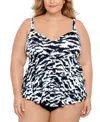 Swim Solutions Plus Size Tummy Control Triple Tier Fauxkini, Created For Macy's Women's Swimsuit In Feral Stripes
