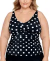 Swim Solutions Plus Size V Neck Polka Dot Tankini Top Tummy Control Swim Bottoms Created For Macys In Vintage Dotty