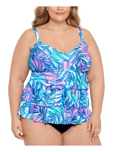 Swim Solutions Plus Womens Beachwear Tummy Control One-piece Swimsuit In Multi