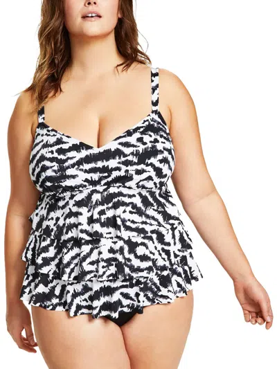 Swim Solutions Plus Womens Printed Tiered One-piece Swimsuit In Multi