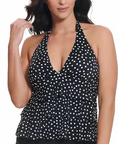 Swim Solutions Printed Halter Tankini Top In Black/white