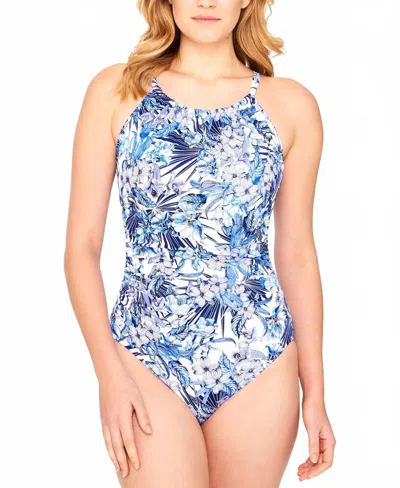Swim Solutions Printed One Piece Swimsuit In Royal Affair In Multi