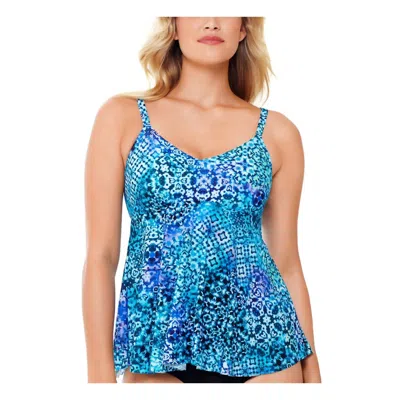 Swim Solutions Printed Underwire Tankini Top In Santorini In Blue