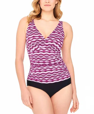 Swim Solutions Spring Play Shirred Tummy Control One Piece Swimsuit In Purple