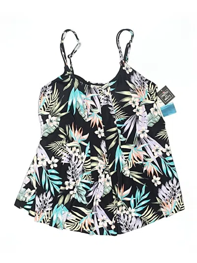 Swim Solutions Swimsuit Top Black Tropical Pattern Swimwear