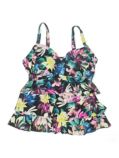 Swim Solutions Swimsuit Top Green Floral Pattern Swimwear