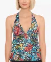 Swim Solutions Triple Tier Tankini Top In Black/multi