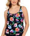 Swim Solutions Underwire Blouson Tankini Top In Flower Study In Multi