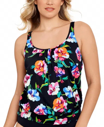 Swim Solutions Underwire Blouson Tankini Top In Flower Study In Multi