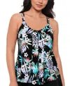 Swim Solutions Bring Me Flowers Tankini Top In Black In Multi