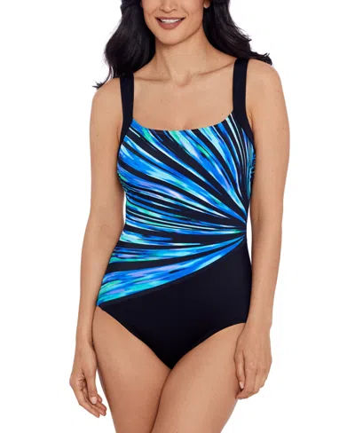 Swim Solutions Women's Bust Illusion One-piece Swimsuit, Created For Macy's In Blue