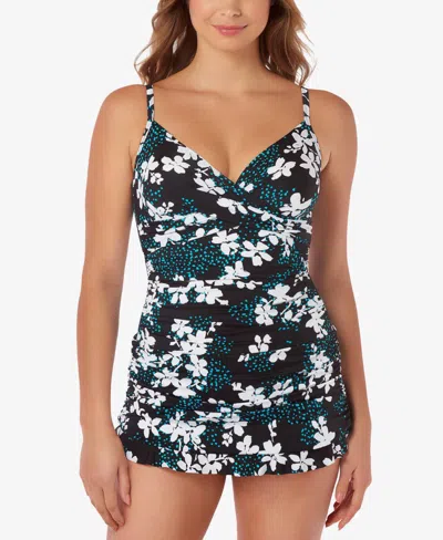 Swim Solutions Women's Confetti One Piece Bathing Suit In Black In Multi