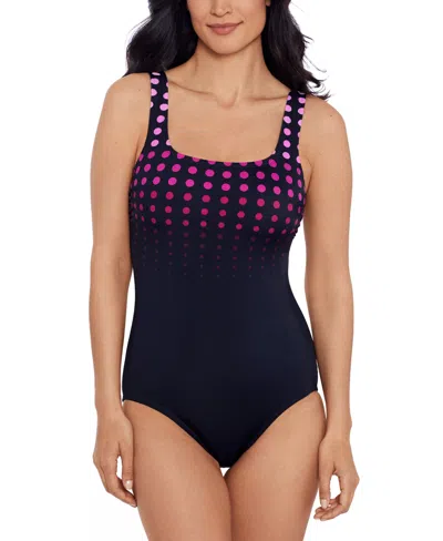 Swim Solutions Women's Dotted Tank One-piece Swimsuit In Pink  Black