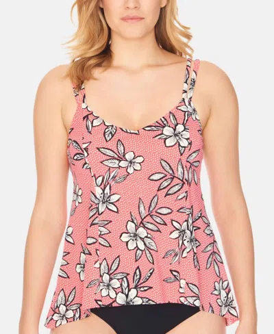 Swim Solutions Women's High Low Tankini Top In Catalina Multi In Pink