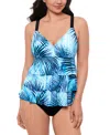 SWIM SOLUTIONS WOMEN'S LEAF IT ALONE TIERED FAUXKINI ONE-PIECE SWIMSUIT, CREATED FOR MACY'S