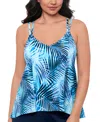 SWIM SOLUTIONS WOMEN'S LEAF PRINCESS HIGH-LOW TANKINI TOP, CREATED FOR MACY'S