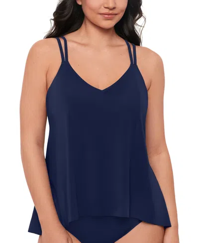 Swim Solutions Women's Midnight Princess High-low Tankini Top, Created For Macy's In Navy Blue