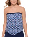 Swim Solutions Women's Printed Bandeau Scarf Hem Tankini Top, Exclusively At Macy's In Blue