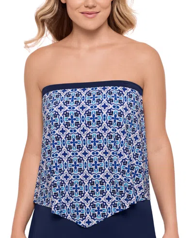 Swim Solutions Women's Printed Bandeau Scarf Hem Tankini Top, Exclusively At Macy's