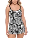Swim Solutions Women's Printed Empire Princess-seam Swim Dress In Black