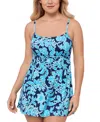 Swim Solutions Women's Printed Empire Tummy-control Swim Dress, Exclusively At Macy's In Jakarta Blossom